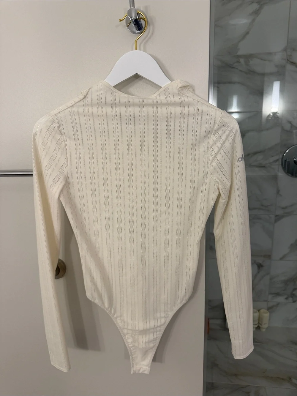 ALO Cream Long-Sleeve Ribbed Bodysuit